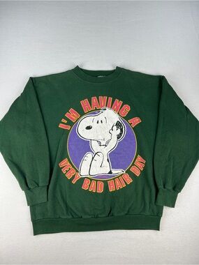 Vintage 50s Peanuts Snoopy “Bad Hair Day” Green Crewneck Sweatshirt Size L